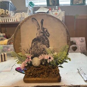 Rustic Bunny Floral Accent - Pink & Green Faux Arrangement
